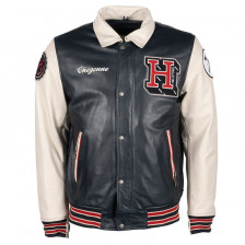 BLOUSON HELSTONS CHEYENNE CUIR RAG BLEU BEIGE