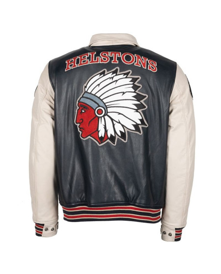 BLOUSON HELSTONS CHEYENNE CUIR RAG BLEU BEIGE