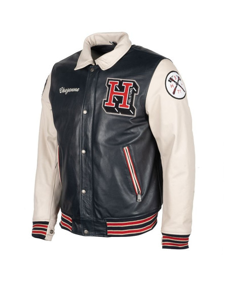 BLOUSON HELSTONS CHEYENNE CUIR RAG BLEU BEIGE