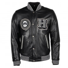 BLOUSON HELSTONS COLLEGE CUIR RAG NOIR