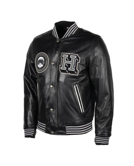 BLOUSON HELSTONS COLLEGE CUIR RAG NOIR